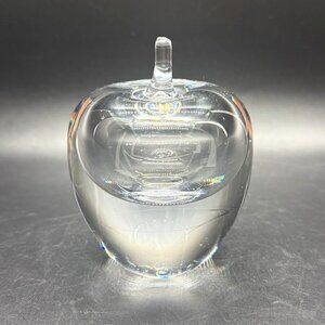 Vintage Studio Ahus Sweden Clear Apple Art Glass Paperweight 1986 Signed